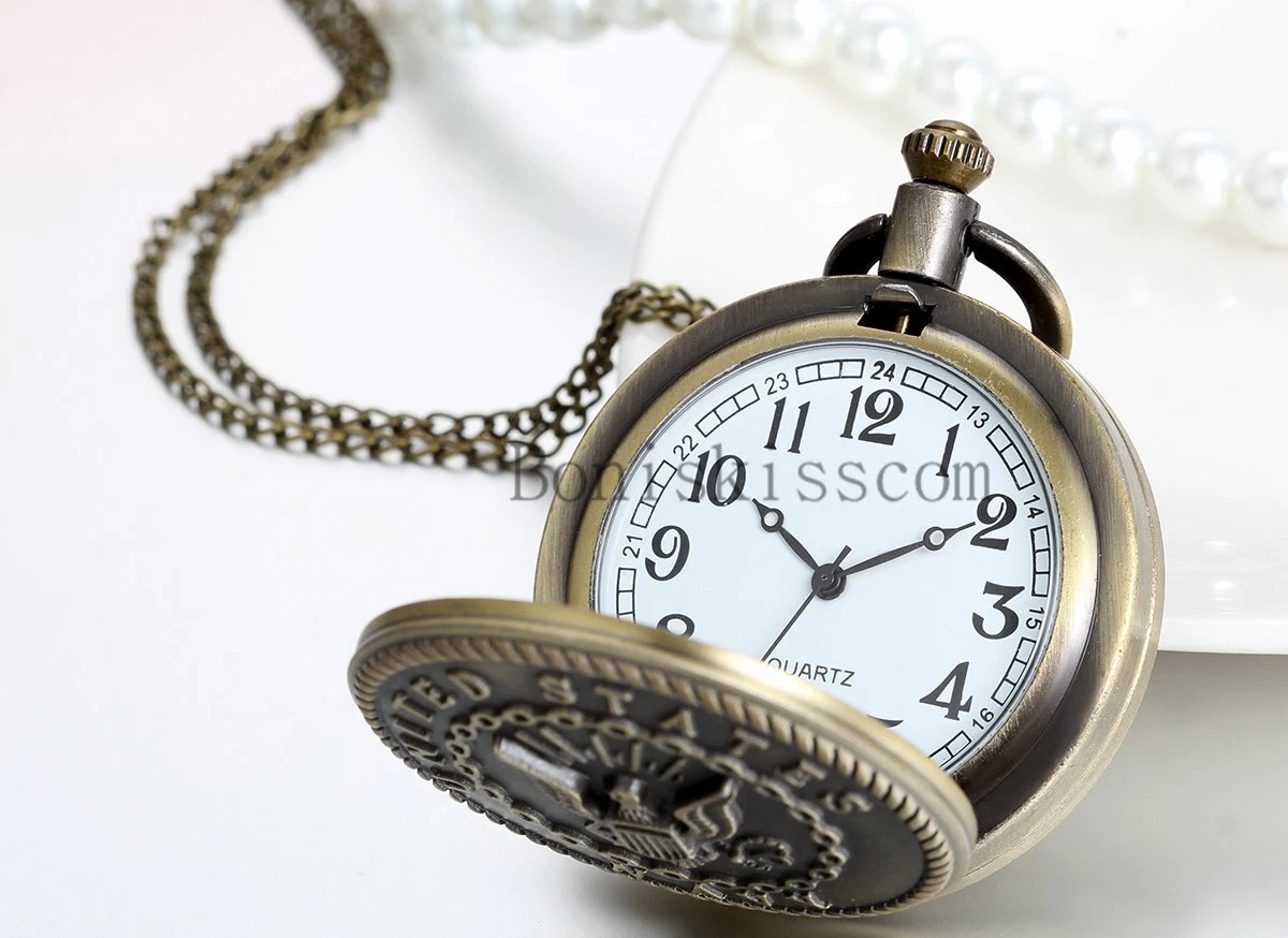 Men Vintage Classic United States Marine Corps Navy Quartz Pocket Watch Necklace - Image 2