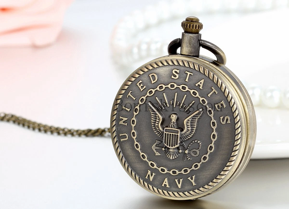 Men Vintage Classic United States Marine Corps Navy Quartz Pocket Watch Necklace - Image 3