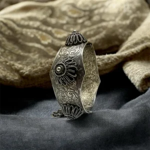 Antique Vintage Silver Solid Bracelet Cuff Jewelry Rare Old Unique Bohemian